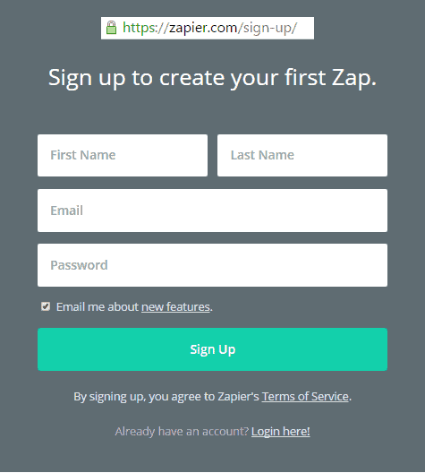 Zapier-registreren Zapier-registreren